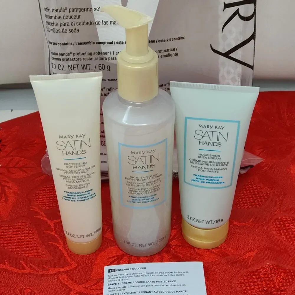 Mary Kay Fragrance Free Satin Hands Pampering 3 Piece Full Size Set New
